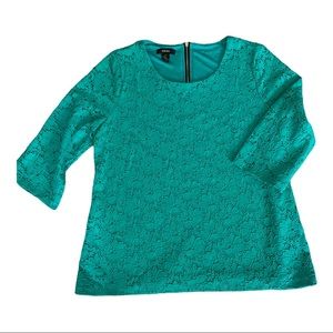 Alfani green eyelet lace overlay top exposed zip M